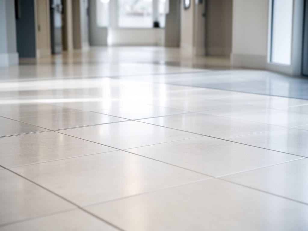 Clean tiled lobby with polished grout lines and soft daylight in a New York property
